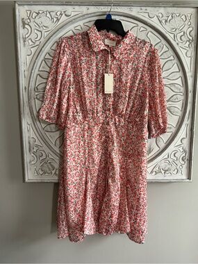 MELLODAY Pink and Coral Floral Button-Up Dress size XL